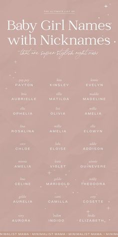 baby girl names with nicknames on the front and back cover for an album