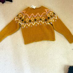 Target Sweater W/ Pattern Fall Crew Neck Outerwear With Fair Isle Pattern, Trendy Mustard Sweater For Fall, Fair Isle Pattern Crew Neck Outerwear For Fall, Mustard Long Sleeve Winter Sweater, Mustard Long-sleeve Winter Sweater, Target Sweater, Yellow Sweater, S Crew, A New Day