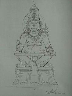 a drawing of a buddha statue sitting on top of a table