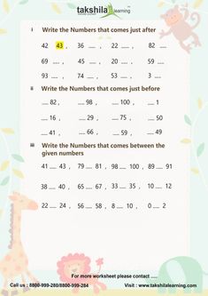 the numbers that comes just after 1 write the numbers that comes just before 2 divide the numbers that comes between the given numbers