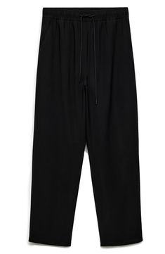 Look put-together but stay comfy in these flowy, high-rise, jogger-style trousers made with an elastic waist and relaxed straight legs. Elastic/drawstring waist Side slant pockets 93% viscose, 7% polyester Machine wash, line dry Imported Casual Viscose Tapered Leg Bottoms, Casual Viscose Bottoms With Tapered Leg, Casual Black Viscose Wide Leg Pants, Casual Viscose Wide Leg Pants For Fall, Casual Wide Leg Viscose Pants For Fall, Black Viscose Wide Leg Pants For Spring, Casual Black Viscose Pants, Casual Viscose Tapered Leg Pants, Casual Tapered Leg Viscose Pants