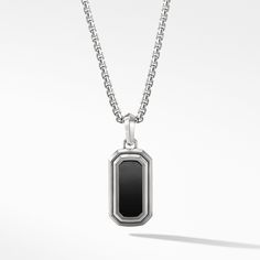 Sterling silver • Black onyx • Black onyx inlay, 19 x 8 Amulet, 27 x 15 • Please note: amulet only; chain sold separately Formal Black Engraved Necklace, Elegant Black Necklaces With Oxidized Finish, Elegant Black Necklace With Oxidized Finish, Black Sterling Silver Jewelry With Box Chain, Black Sterling Silver Box Chain Jewelry, Timeless Black Enamel Necklace, Formal Black Necklace With Box Chain, Modern Black Jewelry With Oxidized Finish, Modern Black Oxidized Jewelry