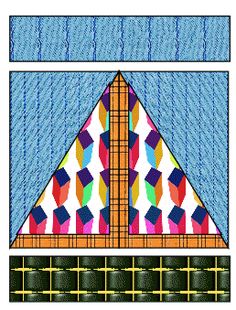 an image of a quilt with different colors and patterns on the front, side, and back