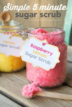 raspberry lemon sugar scrub recipe in a jar