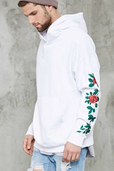 Floral Embroidery Hoodie Stylish Hoodies, Embroidery Hoodie, Streetwear Hoodie, Floral Hoodie, Mens Hoodies, Hoodies Mens, Embroidered Hoodie, Cool Hoodies, White Hoodie