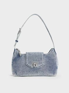 Denim Blue Arwen Denim Belted Shoulder Bag | CHARLES & KEITH Trendy Blue Recycled Denim Shoulder Bag, Trendy Recycled Denim Shoulder Bag For Daily Use, Modern Everyday Denim Shoulder Bag, Modern Denim Shoulder Bag For Everyday, Charles Keith Bags, Nostalgia Fashion, Charles And Keith Bags, Edgy Aesthetic, Denim Belt