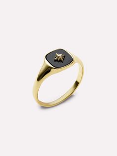 Black And Gold Ring Invisible Closet, Black And Gold Ring, 14k Gold Signet Ring, Star Symbol, Pure Gold Jewellery, Seasonal Wardrobe, Bold Rings, Detailed Jewelry, Gold Signet Ring