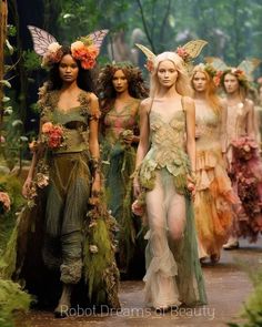 models walk down the runway in fairy costumes