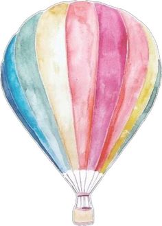 a watercolor drawing of a hot air balloon with multiple colors on it's side