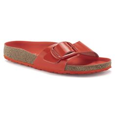 Madrid Big Buckle Natural Leather Patent High Shine Tomato | BIRKENSTOCK Madrid Big Buckle, Birkenstock Madrid Big Buckle, Birkenstock Styles, Crocs Fashion, Leather Making, Calf Muscles, Fancy Shoes, Birkenstock Sandals, Birkenstock Madrid