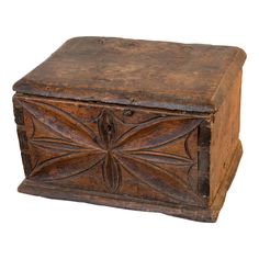 an old wooden box is shown on a white background