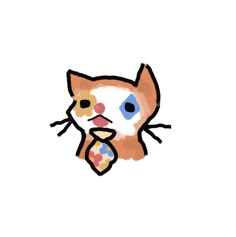 a drawing of a cat with blue eyes and a tie on it's neck