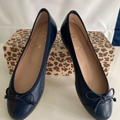 New With Tags And Box Navy Leather Perfect Condition Size 7 New York Ballet, Navy Blue Ballet Flats, Navy Blue Flats, Blue Flats, Sole Shoes, Navy Leather, Navy Color, Christmas List, Ballet Flats