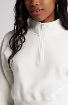 Dropped shoulders frame this quarter-zip sweatshirt that keeps you cozy and stylish at the same time. 18" length (size Medium) Quarter-zip closure Stand collar Ribbed cuffs and hem 68% cotton, 32% recycled polyester Machine wash, tumble dry Imported Not available for sale and shipment to Germany Quarter Zip Fleece, Quarter Zip Sweatshirt, Zip Sweatshirt, White Sweatshirt, Stand Collar, Drop Shoulder, Quarter Zip, Not Available, Germany