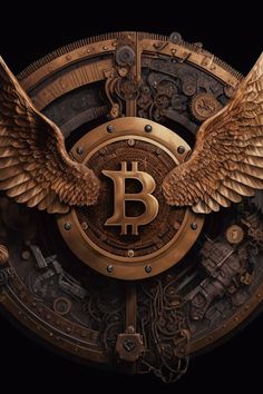 a golden bitcoin with wings on top of it