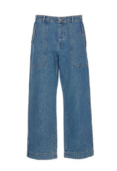 maison-kitsuné-workwear-denim-cotton-jeans-1716229034259722802-0 Kitsune Fox, Workwear Jeans, Cotton Jeans, Indigo Blue, Pocket Detail, Wide Leg Jeans, Patch Logo, Low Rise, Mid Rise