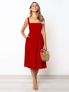 Sku CY-!24824 Material Polyester Style Sleeveless Occasion Casual , Vacation Neckline Spaghetti-neck Seasons Summer Type Midi Dresses Color RED,BLACK,WHITE Size S,M,L,XL Size chart: Please consult the size chart we provide for this item's measurements to help you decide which size to buy. Please note: There may be 1-3cm differ due to manual measurement. CMINCH Cm Bust Waist Length S 92 70-82 116 M 96 74-86 117 L 100 78-90 118 XL 104 82-94 119 Loose Midi Dress, Red Slip Dress, Boho Style Dresses, Lace Bodycon, Red Midi Dress, Wedding Dress Long Sleeve, Midi Dress Bodycon, Cozy Fashion, Floral Midi Dress