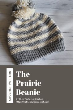 A Grey and white striped crochet beanie Stripe Beanie Crochet, Two Color Beanie Crochet Pattern, Crochet Hat Stripes, Crochet Striped Hat, Quick Crochet Beanie, Easy Crochet Beanie Pattern Free, Free Crochet Beanie Pattern, Double Crochet Beanie Pattern