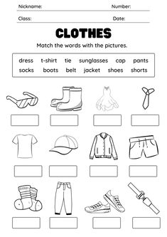 clothes worksheet with pictures and words to help students learn how to use them