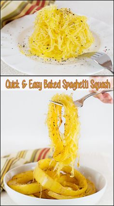 spaghetti being cooked in a white bowl and then topped with parmesan sprinkles