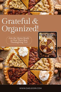 the cover of grateful and organized magazine with pies, nuts and other food items