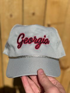 cotton twill rope hat  high crown  embroidered Georgia script Christmas Deals, Charleston Sc, Trucker Cap, Charleston, Cotton Twill, Caps Hats, Accessories Hats, Georgia, Bathing Beauties