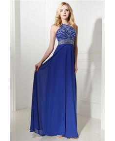 Shop Royal Blue Long Halter Evening Dress Chiffon With Beading Top online. Custom-made any plus size or color. Pro since 2009. Blue Chiffon Dress For Homecoming, Blue Chiffon Dress For Prom Season, Blue Chiffon Homecoming Dress, Blue Chiffon Evening Dress For Prom, Blue Embellished Chiffon Dress, Halter Top Prom Dress, Halter Top Prom Dresses, Long Chiffon Evening Dress, Halter Prom Dress