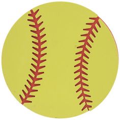 a yellow baseball with red stitches on it