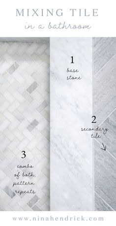 the steps to mixing tile in a bathroom with text overlay that reads mixing tile in a bathroom