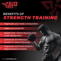 the benefits of strength training for bodybuilding and muscleing are shown in this poster