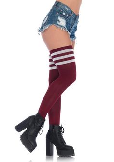 Check out these Thigh High Tube Socks! So retro and perfect with any of our burgundy bodysuits! They are super soft ribbed stretch-knit, burgundy with white stripes.Available in O/S, one size fits all only Sugarpuss Size Chart + Care Instructions Shipping Info Thigh High Tube Socks, Striped Thigh High Socks, Girls Baseball, Striped Knee High Socks, Red Socks, Baseball Socks, Leg Avenue, Corsets And Bustiers, Thigh High Socks