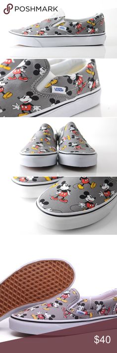 Mickey Mouse Disney Slip on Vans Mickey Mouse Disney Slip on Vans. New with tags. Never tried on. Size 10 in men's. So nice for a Disneyland trip, or for anyone with a Disneyland annual pass! You will get many compliments wearing these! Completely sold out & go for more. Vans Shoes Fun Outfits, Disney Travel, Disneyland Trip, Walk This Way, So Nice