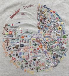 a white t - shirt with embroidered images and words on it