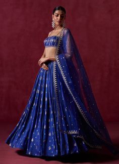 Royal Blue Embroidered Brocade Lehenga – Lashkaraa Royal Blue Lehenga Simple, Lehenga Simple, Royal Blue Lehenga, Brocade Top, Brocade Lehenga, Engagement Lehenga, Half Saree Lehenga, Blue Lehenga, Ethnic Looks