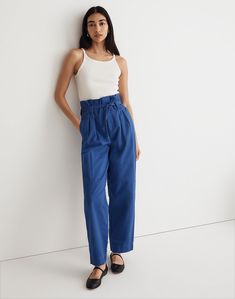 Paperbag Trench Trousers in (Re)generative Chino Slim Waist Look, Chinos Outfit, Paperbag Pants, Jumpsuit Trousers, Madewell Denim, Slim Waist, Tie Belt, Beautiful Blue, Cotton Twill