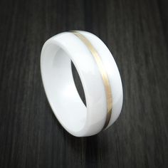 White Ceramic Ring with 14k Yellow Gold Custom Made Band Ceramic Wedding, Cool Rings For Men, Carbon Fiber Rings, Ceramic Ring, Carved Ring, Premier Designs Jewelry, Ceramic Rings, Ring Shapes, Custom Ring Designs