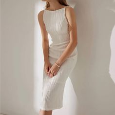 So Elegant The Water Dress Is And Wear It! This Midi-Length Dress Features Pearl Straps And Water Ripples That Give You A Fabulous Look. It Is Perfect For Parties, Vacations, Or Daily. Water Dress, White Cami Dress, Black Cami Dress, Pearl Straps, White Rehearsal Dinner Dress, Rehearsal Dinner Dresses, Water Ripples, Textured Dress, White Dresses For Women