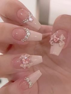 Girly Acrylic Nails, Blush Nails, Really Cute Nails, Soft Nails, Kawaii Nails, Pink Acrylic Nails, Dream Nails, Cute Acrylic Nails, Blue Nails