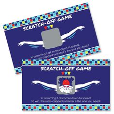 two business cards with the words scratch off game on them