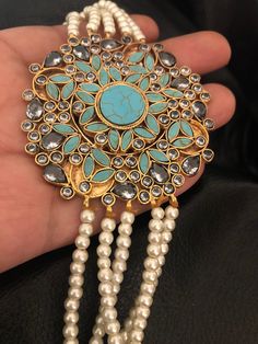 High quality kundan and semi precious stones feroza set Set included mala, earrings and adjustable ring perfect for wedding and parties made to order. Turquoise Indian Jewelry, Turquoise Stone Work Jewelry For Wedding, Turquoise Jewelry With Stone Work For Wedding, Elegant Turquoise Jewelry With Stone Work, Elegant Turquoise Kundan Necklace, Turquoise Kundan Jewelry For Wedding, Fusion Style Round Kundan Necklace With Stone Work, Turquoise Chandbali Jewelry With Stone Work, Festive Turquoise Stone Work Jewelry