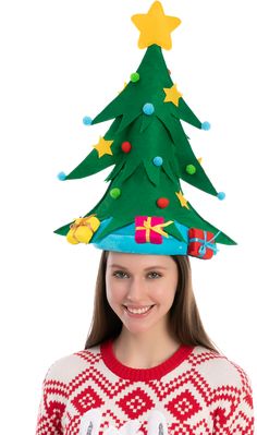 100% Polyester SUPER VALUE PACK. Plush Christmas Tree Hat with gift boxes for Festive Party Dress Up Celebrations, Winter Party Favor, Christmas Decorations, Beanie Costume Accessories Green UNIQUE DESIGN & EASY TO USE Soft plush wrapped with a star on its top, which will keep you snuggly warm on those cold winter nights! Easy and comfortable to wear. Creative Xmas Tree and plush pom design. Make you and your children more cute and adorable. Whether you'll be Santa, a Christmas tree, or vari Crazy Christmas Hat, Diy Christmas Hats, Winter Party Favor, Tree Hat, Christmas Tree Hat, Box Costumes, Christmas Photo Props, Christmas Crafts For Toddlers, Christmas Hats