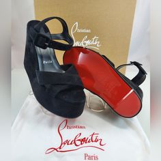 Nwt$1,195 Christian Louboutin Supramariza 130 Black Red Sole Velvet Suede Wedge Heel Sandals Sz Eu 38 (Like Most Louboutin This Style Runs Small) Upper: Calf Leather Lining: Leather Sole: Leather Insole, Rubber Sole Toe Shape: Round Open Toe Made In Spain Designer Color Name: Black/Lin Black Closure: Buckle Fastening 5cm-2" Platform 13cm-5" Wedge Heel Non-Slip Rubber Red Soles Are The Best Types Of Louboutin's!!!! No Slipping Or Falling! Brand New!! 100% Authentic With Original Box And Dustbag!! Evening Closed Toe Wedge Sandals With Heel Loop, Chic Wedge Sandals With Red Sole And Round Toe, High Heel Wedge Sandals With Red Sole, Modern Sandals With Red Sole For Evening, Modern Evening Sandals With Red Sole, Party Sandals With Red Sole And Wedge Heel, High Heel Wedge Sandals With Red Sole For Party, Formal Sandals With Red Sole And Round Toe, Luxury Open Heel Platform Wedge Sandals