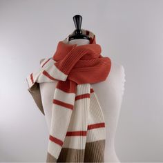 New With Tags Eleventy Wool Knit Scarf Heavier Weight Scarf With Stripes In Burnt Orange, Tan, Off White, Color 13 Inches Wide By 72 Inches No Apparent Flaws See Photos Wool Knit Scarf, Tie A Scarf, Scarf Style, Faded Jeans, Scarf Tying, Wool Knit, Blanket Scarf, Off White Color, Work Attire