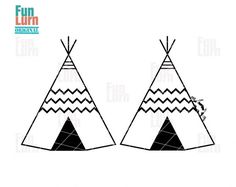 two teepees with black and white designs on them