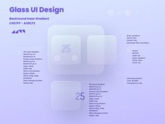 the glass ui design is displayed on a purple background with white squares and numbers below it