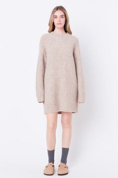 Introducing our luxurious Long-Sleeved Sweater Dress, perfect for keeping you warm while looking chic this season. Made from a fluffy textured knit fabric, it is both soft and cozy to the touch. The round neckline and long sleeves add a touch of elegance, while the drop shoulder detailing adds a modern twist. This versatile dress can be dressed up or down for any occasion, making it a must-have in your wardrobe. With its trendy design and comfortable fit, our Long-Sleeved Sweater Dress is sure t Ivy Clothing, Summer Style Guide, Digital Closet, Casual Party Dresses, Knit Outerwear, Long Sleeve Sweater Dress, Fashion Night, Pink Midi Dress, Geek Chic