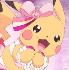 the pokemon pikachu character is smiling and holding her hand up to her chest