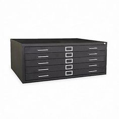 a black filing cabinet with five drawers