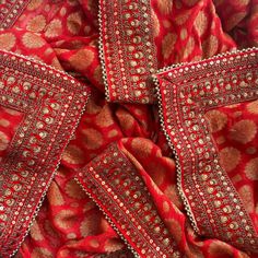 anokherang's Bridal Red Royal Antique Zari Banarasi Georgette Double Second Dupatta for Wedding Outfit Lehenga Chunni Sagan Nikaah Mehendi Indian Odhni Mughals...Royalty....Banarsi....Zari... the border for this Dupatta is a combination of antique gold and red Zari work....this unique color Dupatta would add color and class on any attire...  Elevate your bridal ensemble with our exquisite bridal veil dupatta. Made from delicate tulle and adorned with intricate lace, this versatile accessory adds a touch of elegance to your special day. Perfect for a traditional or modern bride, this veil dupatta is a must-have for your wedding day look. Looking for the perfect finishing touch for your bridal outfit? Look no further than our stunning bridal veil dupatta. Crafted with high-quality materials Bridal Dupatta, Georgette Dupatta, Classic Brides, India Fashion, Gold Threads, Red Silk, Bridal Veil, Modern Bride, Bridal Outfits