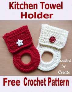 two crocheted toilet covers with the words kitchen towel holder free crochet pattern